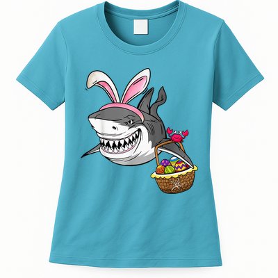 Cool Easter Shark Easter Basket Bunny Ears Happy Easter Womens T-Shirt