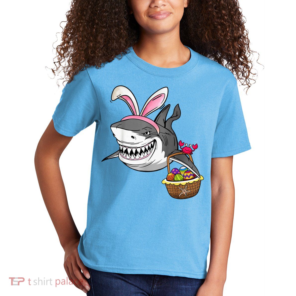 Cool Easter Shark Easter Basket Bunny Ears Happy Easter Kids T-Shirt