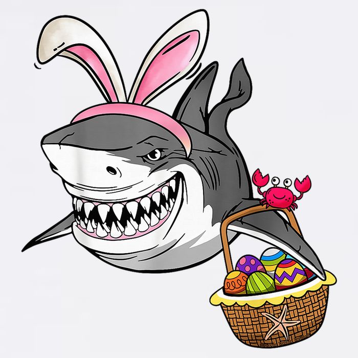 Cool Easter Shark Easter Basket Bunny Ears Happy Easter Garment-Dyed Sweatshirt