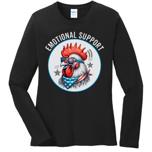 Chicken Emotional Support Cock American Flag Ladies Long Sleeve Shirt