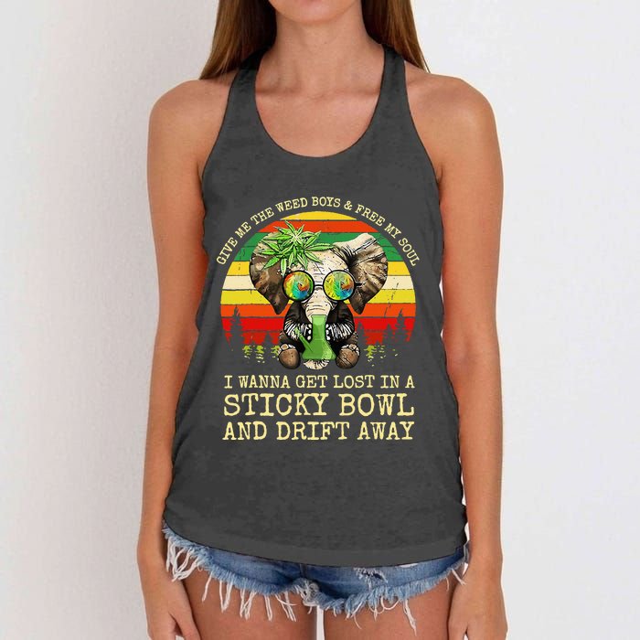 Cool Elephant Smoking Weed Bong Marijuana Cannabis Stoner Women's Knotted Racerback Tank