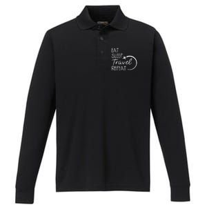 Camping Eat Sleep Travel Repeat Camping Lovers Gift Performance Long Sleeve Polo