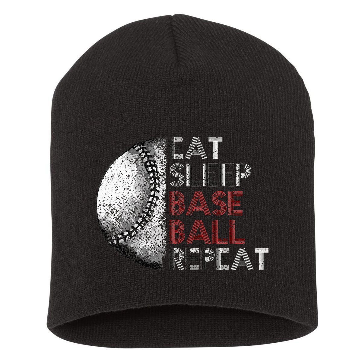 Cute Eat Sleep Baseball Repeat Vintage Short Acrylic Beanie