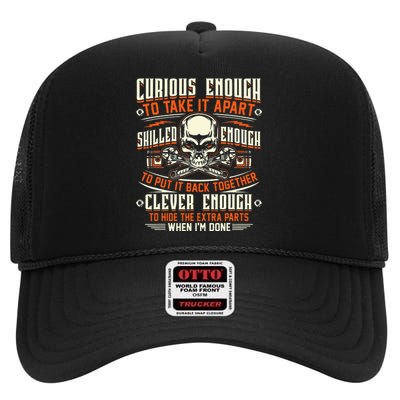 Curious Enough To Take It Apart Mechanic High Crown Mesh Back Trucker Hat