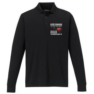 Cute Enough To Stop Your Heart Skilled Enough Funny Nursing Gift Performance Long Sleeve Polo