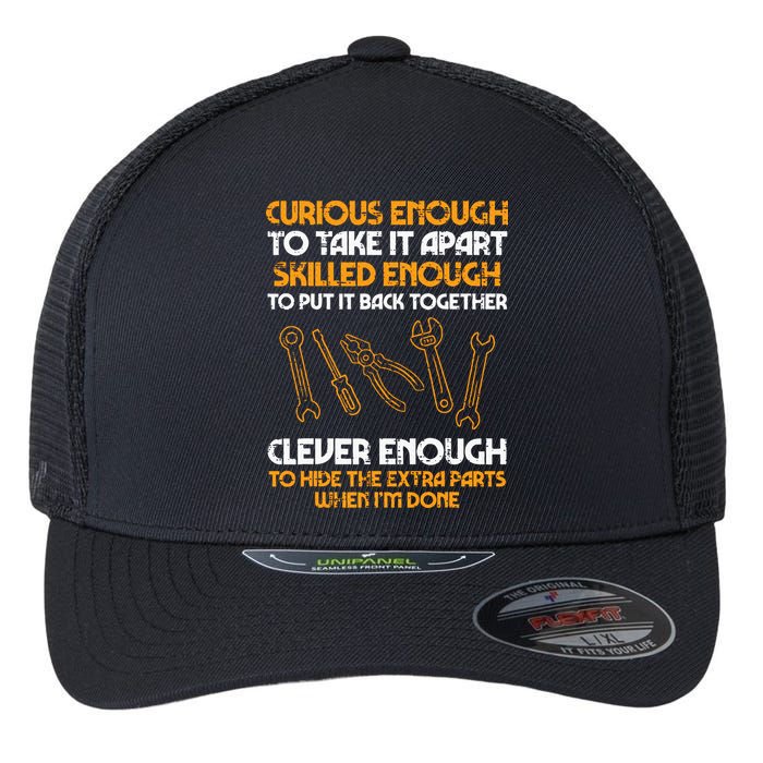 Curious Enough To Take It Apart Car Auto Garage Mechanic Flexfit Unipanel Trucker Cap