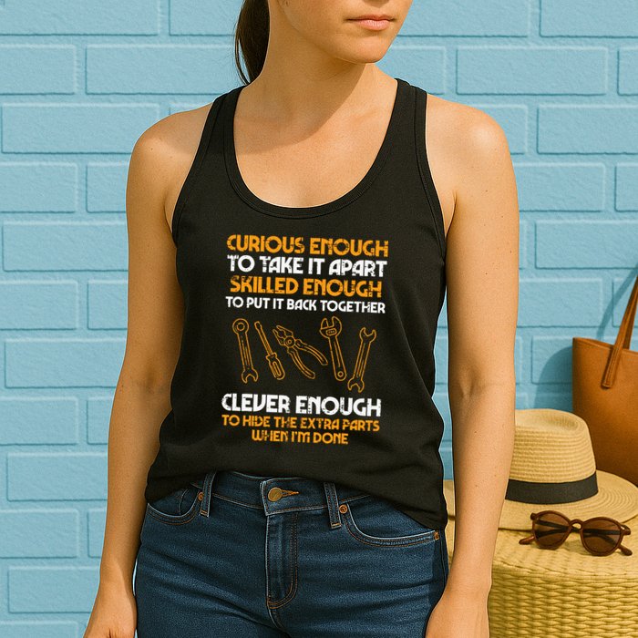 Curious Enough To Take It Apart Car Auto Garage Mechanic Womens Tank Top