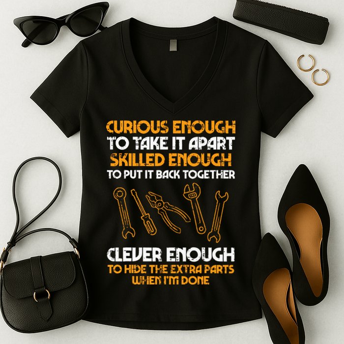 Curious Enough To Take It Apart Car Auto Garage Mechanic Women's V-Neck T-Shirt
