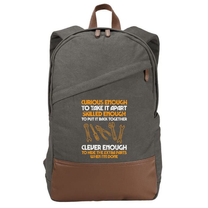Curious Enough To Take It Apart Car Auto Garage Cotton Canvas Backpack