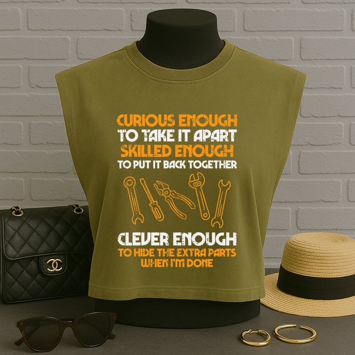 Curious Enough To Take It Apart Car Auto Garage Garment-Dyed Women's Muscle Tee