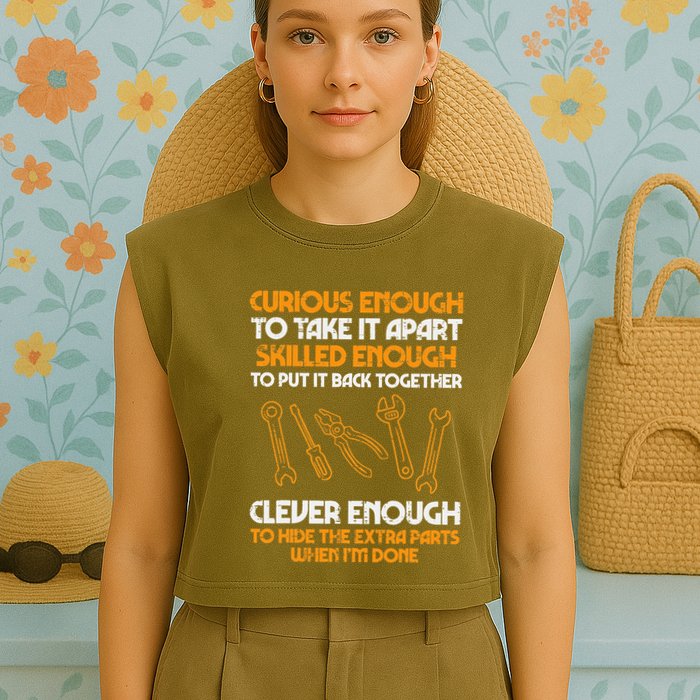 Curious Enough To Take It Apart Car Auto Garage Garment-Dyed Women's Muscle Tee