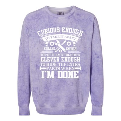 Clever Enough To Hide The Extra Parts When IM Done Mechanic Gift Colorblast Crewneck Sweatshirt