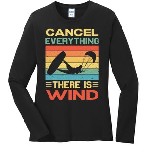 Cancel Everything There Is Wind Kiteboarding Kite Kitesurfer Ladies Long Sleeve Shirt