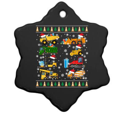 Construction Excavator Truck Santa Ugly Sweater Christmas Funny Gift Ceramic Star Ornament