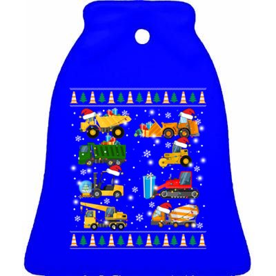 Construction Excavator Truck Santa Ugly Sweater Christmas Funny Gift Ceramic Bell Ornament