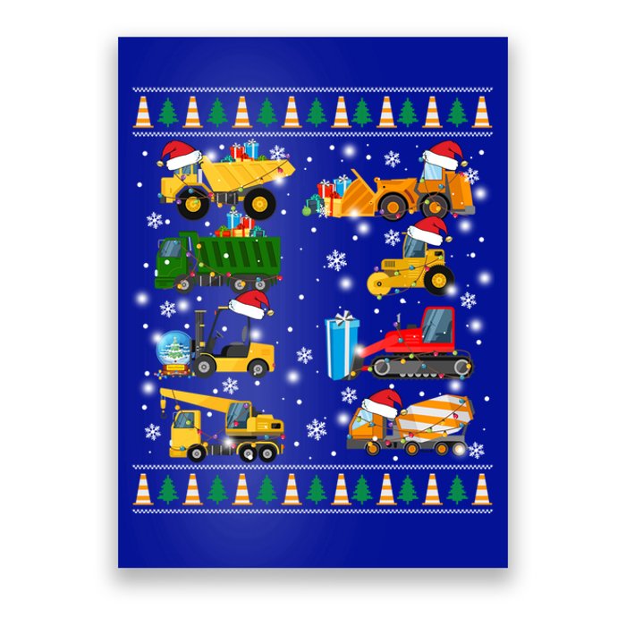 Construction Excavator Truck Santa Ugly Sweater Christmas Funny Gift Poster