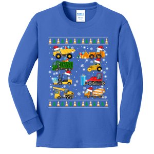 Construction Excavator Truck Santa Ugly Sweater Christmas Funny Gift Kids Long Sleeve Shirt