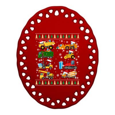 Construction Excavator Truck Santa Ugly Sweater Christmas Funny Gift Ceramic Oval Ornament