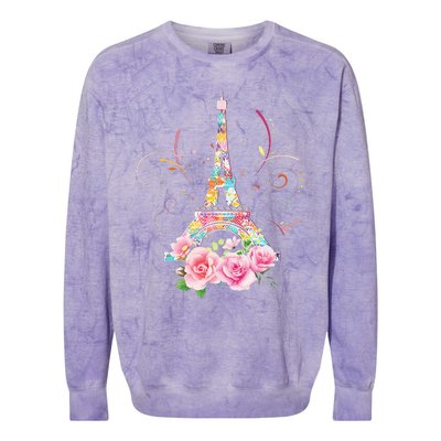 Colorful Eiffel Tower Of Paris In France Parisian Rose Colorblast Crewneck Sweatshirt