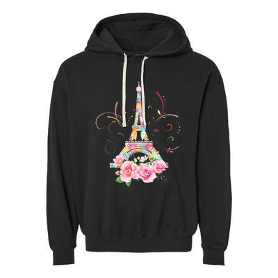 Colorful Eiffel Tower Of Paris In France Parisian Rose Garment-Dyed Fleece Hoodie