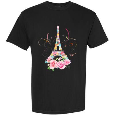 Colorful Eiffel Tower Of Paris In France Parisian Rose Garment-Dyed Heavyweight T-Shirt