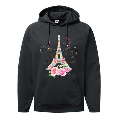 Colorful Eiffel Tower Of Paris In France Parisian Rose Performance Fleece Hoodie