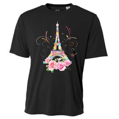 Colorful Eiffel Tower Of Paris In France Parisian Rose Cooling Performance Crew T-Shirt