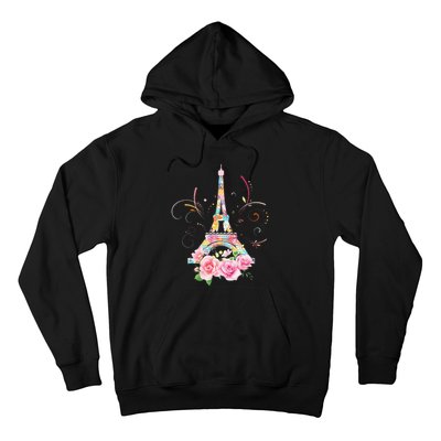 Colorful Eiffel Tower Of Paris In France Parisian Rose Hoodie