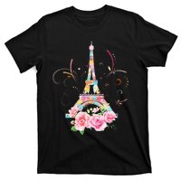 Colorful Eiffel Tower Of Paris In France Parisian Rose T-Shirt