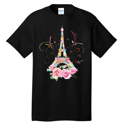 Colorful Eiffel Tower Of Paris In France Parisian Rose Tall T-Shirt