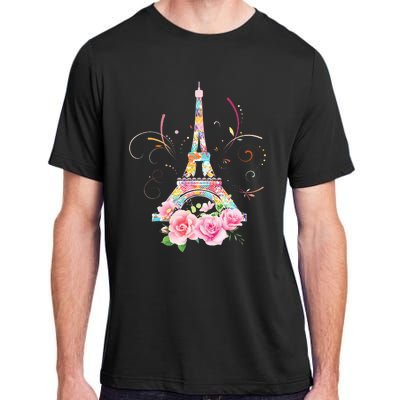 Colorful Eiffel Tower Of Paris In France Parisian Rose Adult ChromaSoft Performance T-Shirt