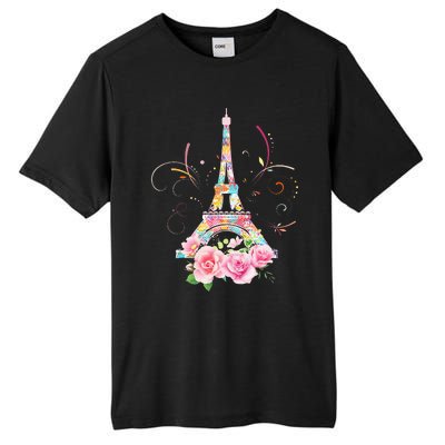 Colorful Eiffel Tower Of Paris In France Parisian Rose Tall Fusion ChromaSoft Performance T-Shirt