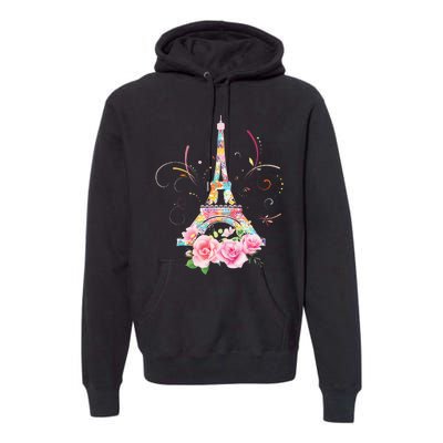 Colorful Eiffel Tower Of Paris In France Parisian Rose Premium Hoodie