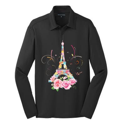 Colorful Eiffel Tower Of Paris In France Parisian Rose Silk Touch Performance Long Sleeve Polo