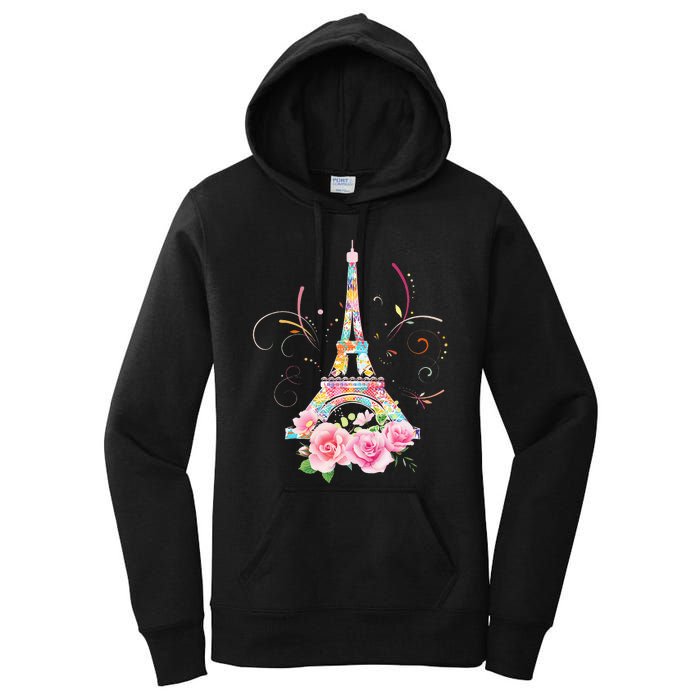 Colorful Eiffel Tower Of Paris In France Parisian Rose Women's Pullover Hoodie