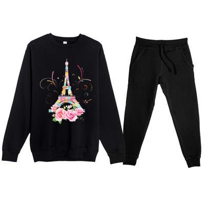 Colorful Eiffel Tower Of Paris In France Parisian Rose Premium Crewneck Sweatsuit Set