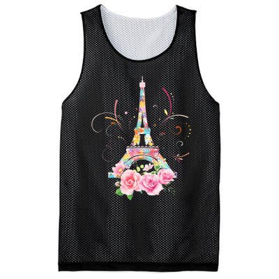 Colorful Eiffel Tower Of Paris In France Parisian Rose Mesh Reversible Basketball Jersey Tank