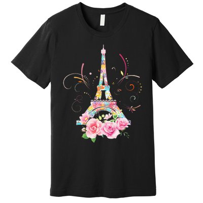 Colorful Eiffel Tower Of Paris In France Parisian Rose Premium T-Shirt