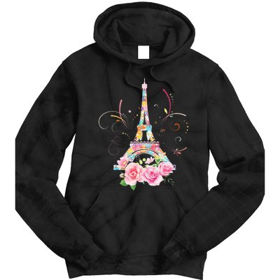 Colorful Eiffel Tower Of Paris In France Parisian Rose Tie Dye Hoodie