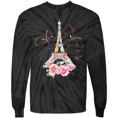 Colorful Eiffel Tower Of Paris In France Parisian Rose Tie-Dye Long Sleeve Shirt