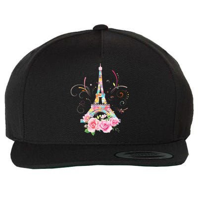 Colorful Eiffel Tower Of Paris In France Parisian Rose Wool Snapback Cap