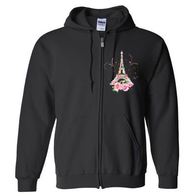 Colorful Eiffel Tower Of Paris In France Parisian Rose Full Zip Hoodie