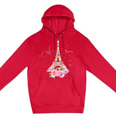 Colorful Eiffel Tower Of Paris In France Parisian Rose Premium Pullover Hoodie