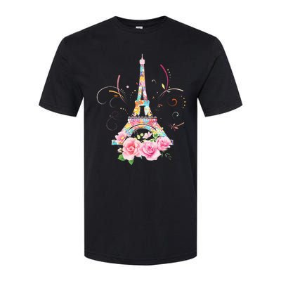 Colorful Eiffel Tower Of Paris In France Parisian Rose Softstyle CVC T-Shirt