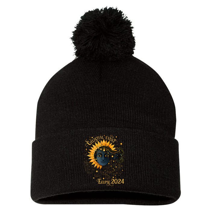 Celestial Event Total Solar Eclipse Pom Pom 12in Knit Beanie