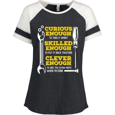 Curious Enough To Take It Apart Design Car Mechanic Gift Enza Ladies Jersey Colorblock Tee