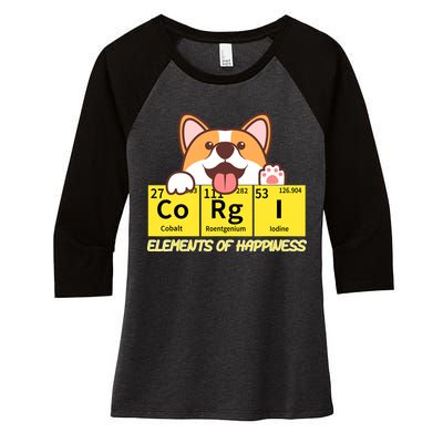 Corgi Elements Tab Of Happiness Funny For Corgi Mom And Dad Women's Tri-Blend 3/4-Sleeve Raglan Shirt