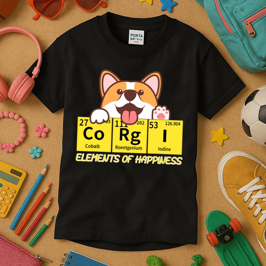 Corgi Elements Tab Of Happiness Funny For Corgi Mom And Dad Kids T-Shirt