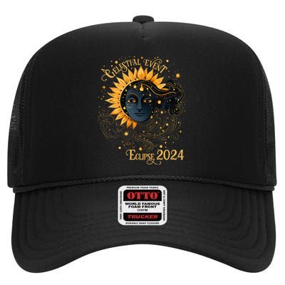 Celestial Event Total Solar Eclipse Girl April 8 2024 High Crown Mesh Back Trucker Hat