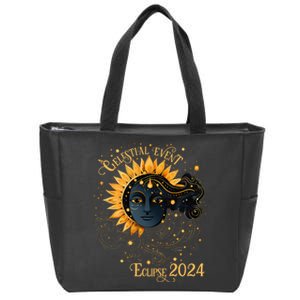 Celestial Event Total Solar Eclipse Girl April 8 2024 Zip Tote Bag